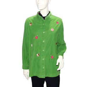Quacker Factory Embroidered Green Shirt Jacket Sz Small Ornament‎ Design Y2K